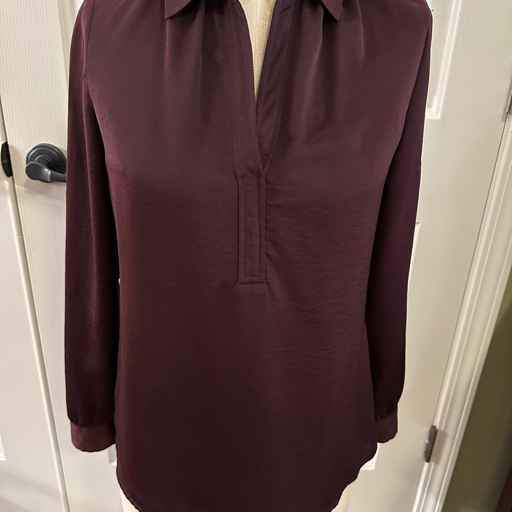 LOFT Red Long Sleeve Polo Blouse